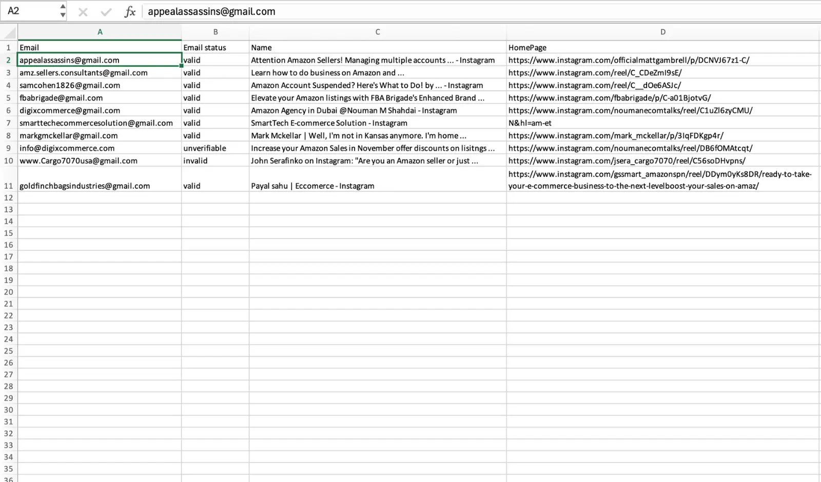 Download the results in CSV or XLS.