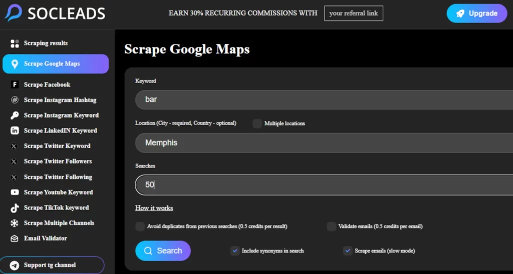 using socleads to gather data from google maps