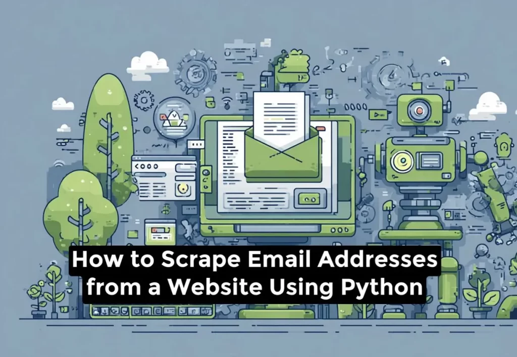 Visualization of email scraping using Python with digital elements.