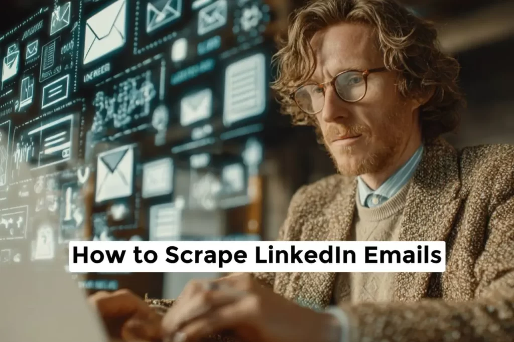Focused marketer analyzing digital email data on screen for LinkedIn lead generation