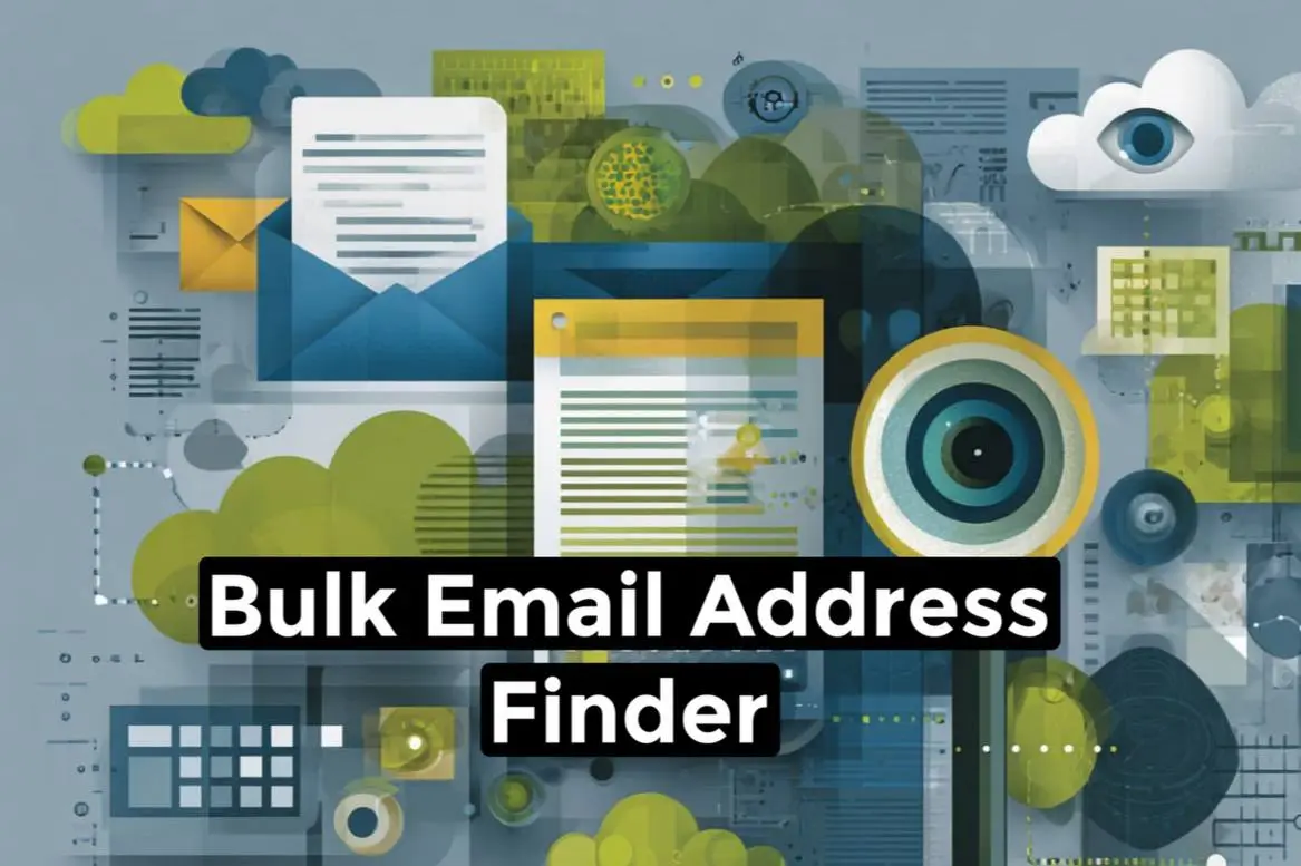 Illustration of a computer screen displaying extracted email addresses with symbols of connectivity and search icons.