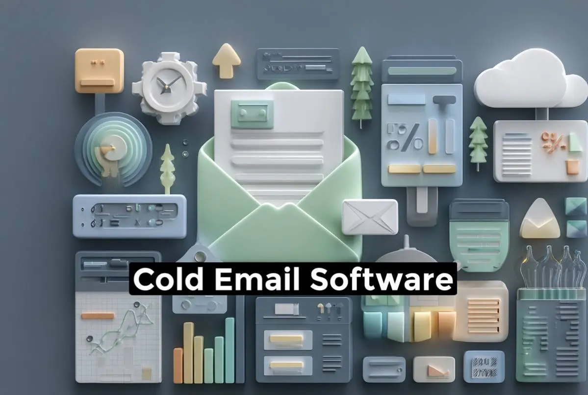 Illustration of an email interface with automated workflows, communication symbols, and data analytics charts.