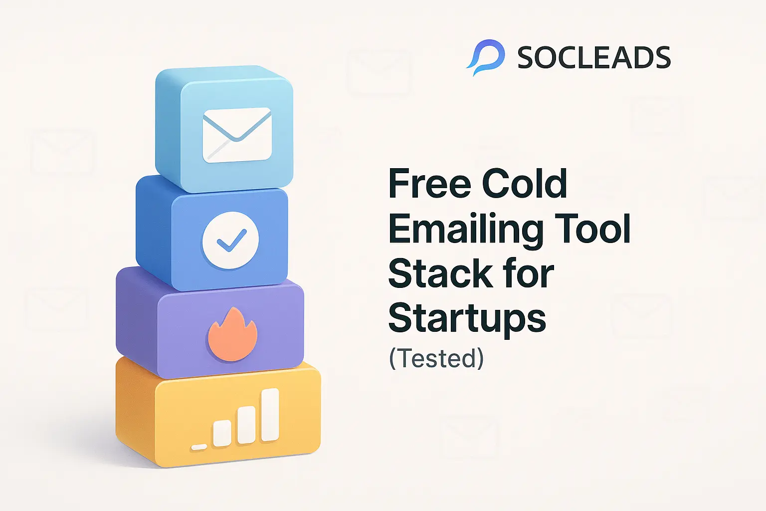 Free cold email tool stack for startups illustration with SocLeads branding.
