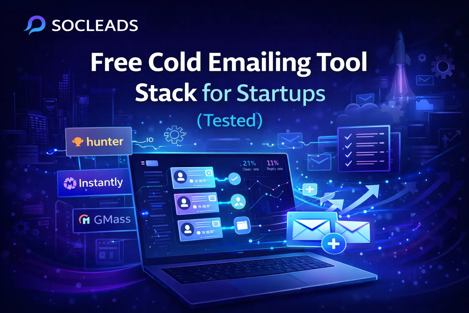 Free cold emailing tool stack for startups showing email automation dashboards and outreach tools