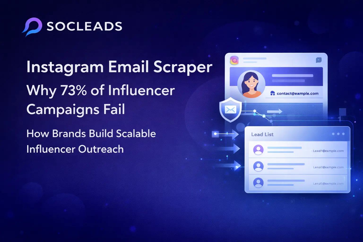 Instagram email scraper illustration showing influencer profile data being converted into outreach lead lists for scalable influencer marketing