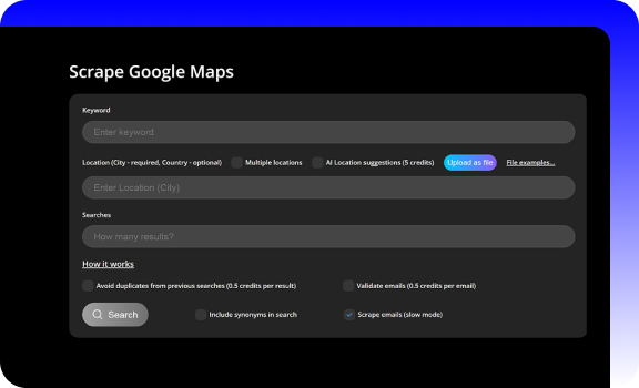 Select location and niche