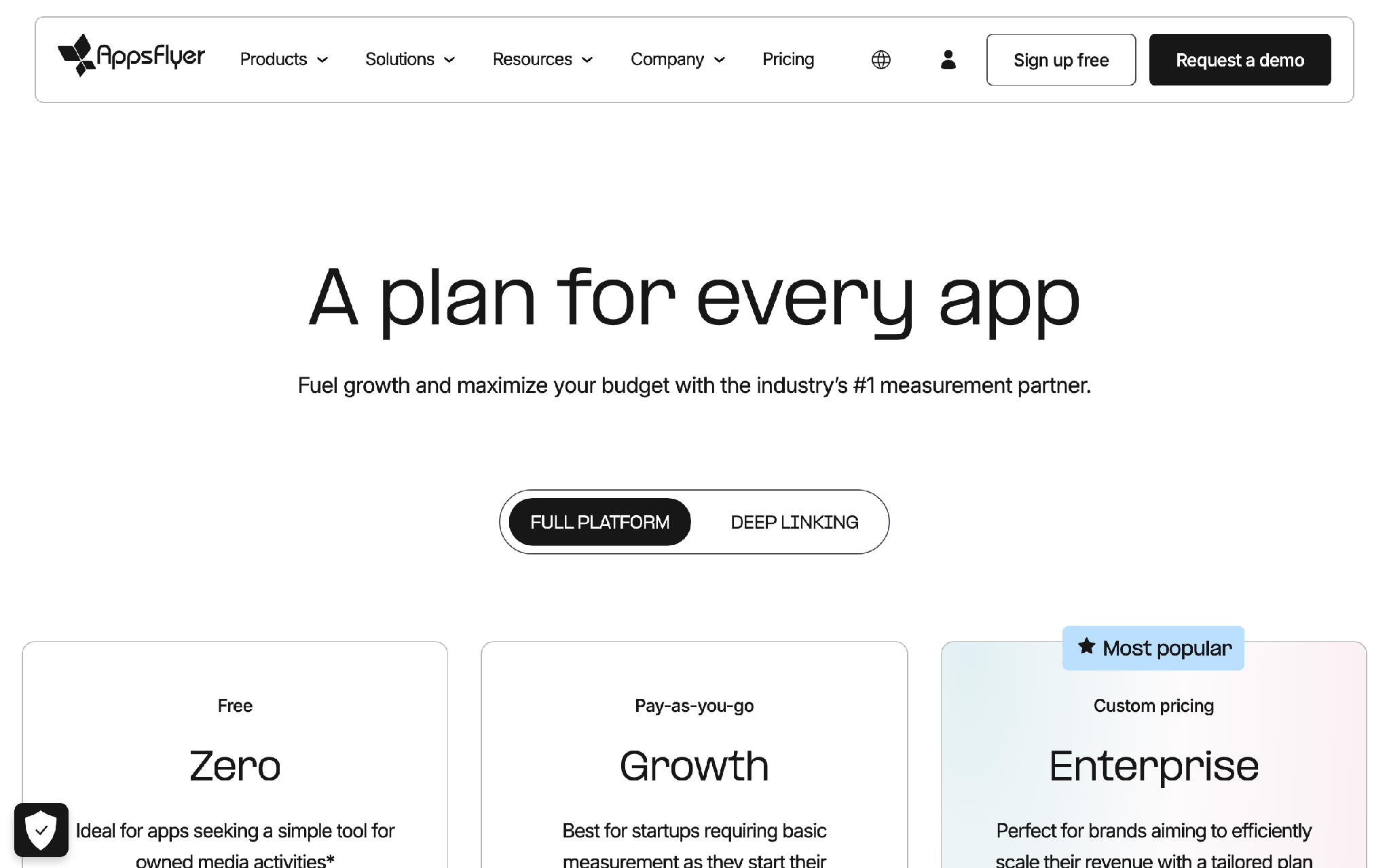 AppsFlyer mobile attribution pricing page