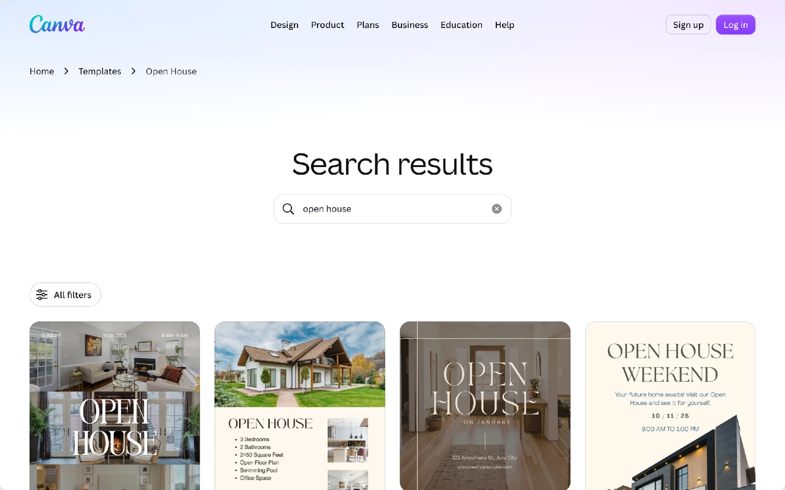 Canva open house flyer templates for real estate, search results