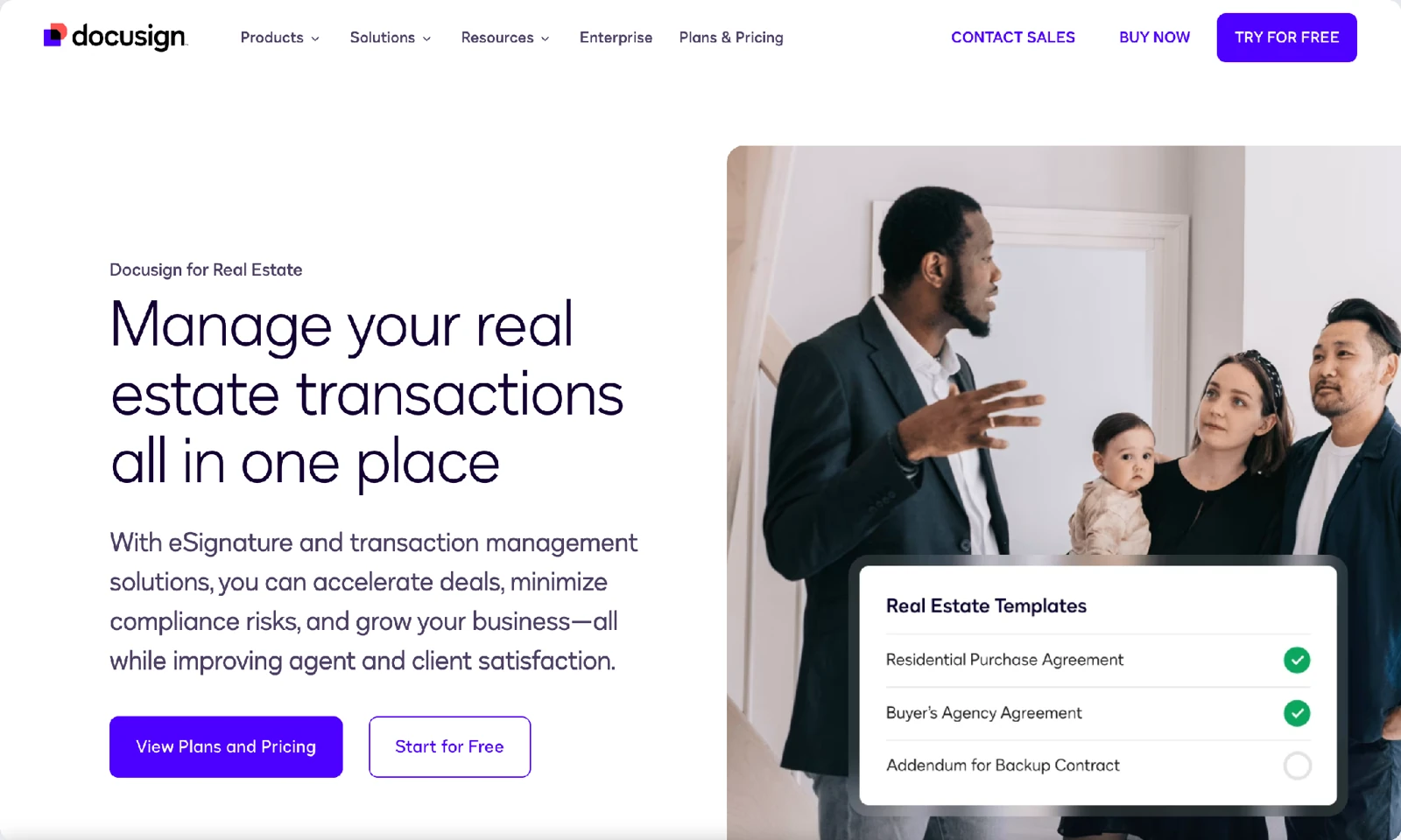 DocuSign for Real Estate page, first screen with real estate templates