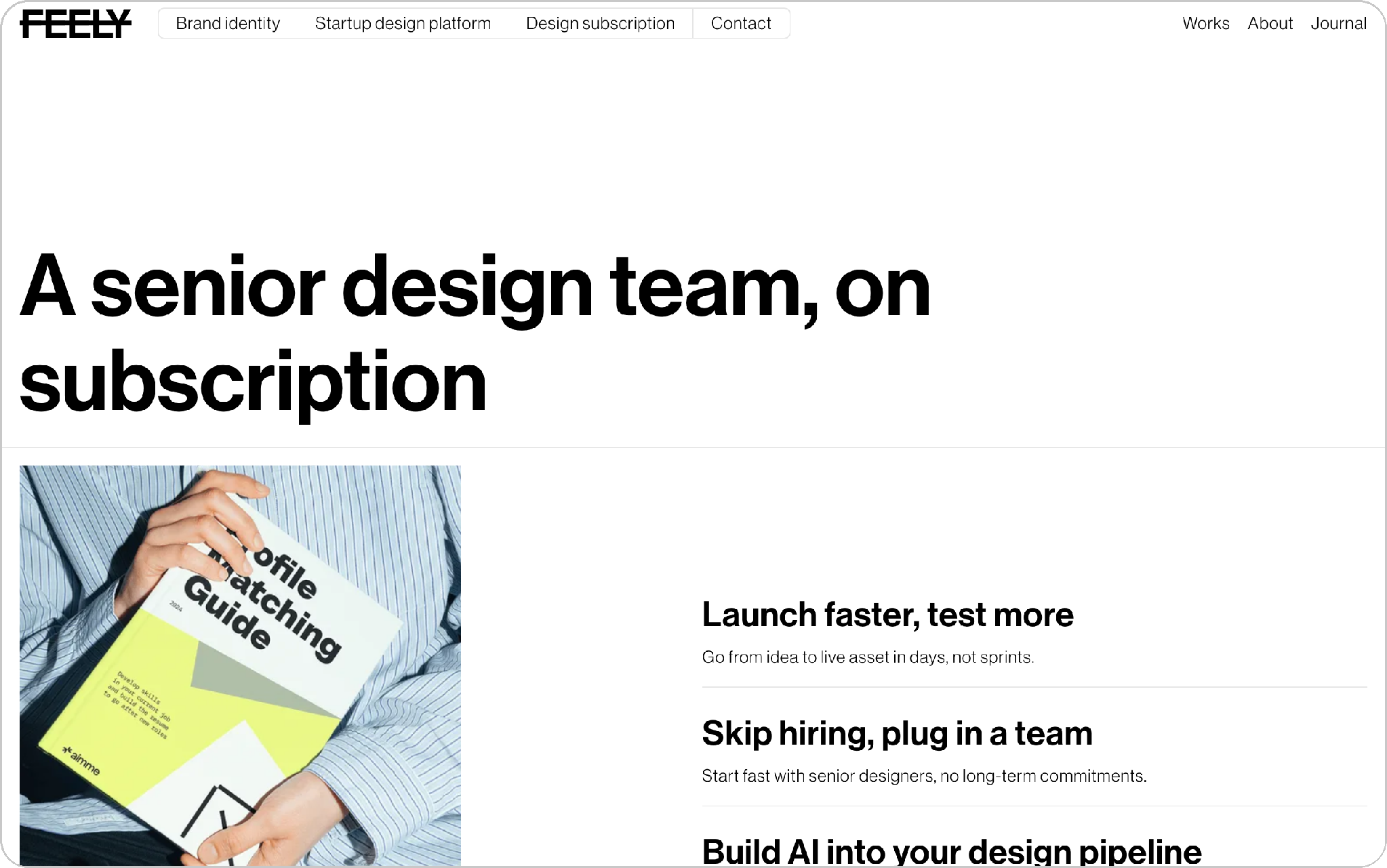 Feely Studio design subscription service page, first screen