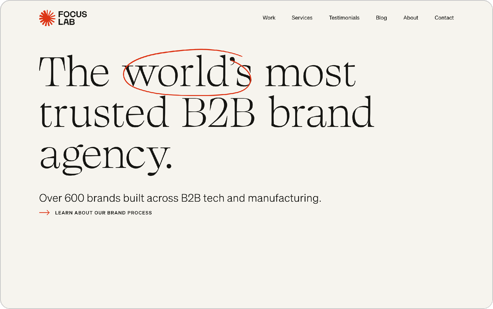 Focus Lab B2B branding agency homepage