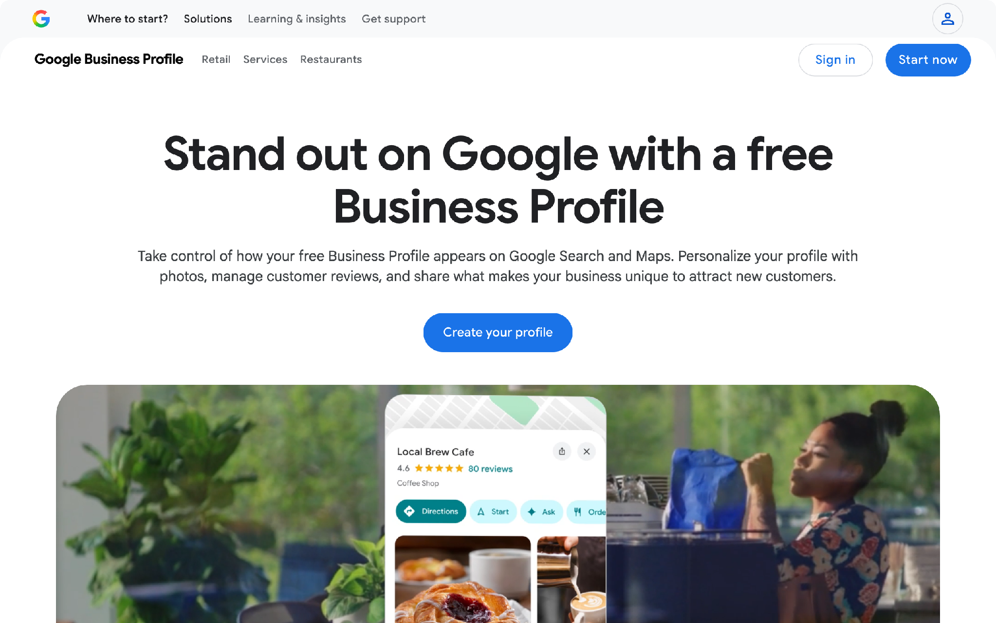 Google Business Profile page, free business listing with reviews and online booking