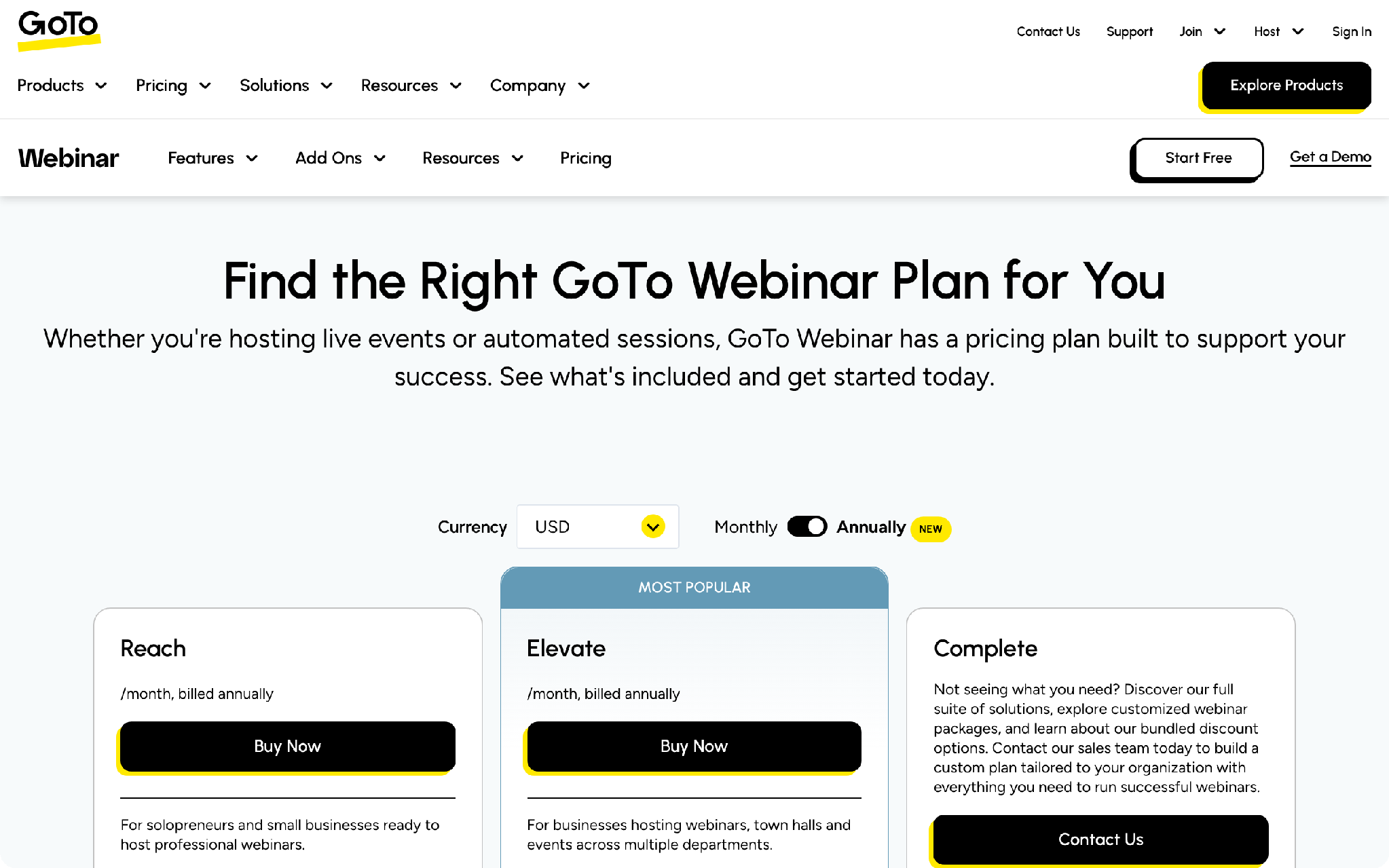 GoTo Webinar pricing plans for B2B lead generation webinars