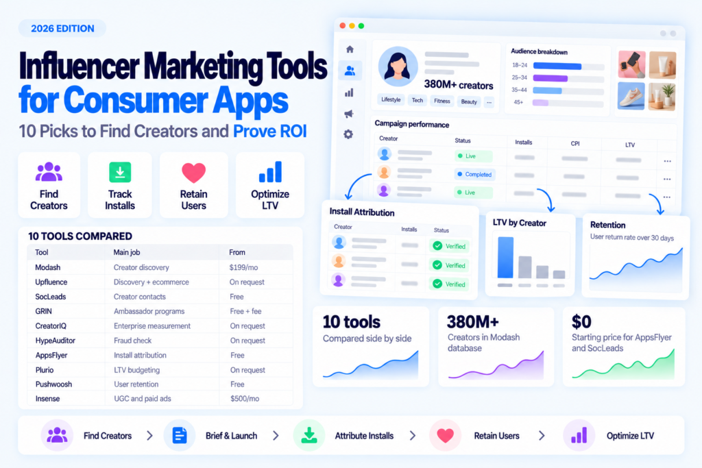 Influencer marketing tools for consumer apps: 10 picks to find creators and prove ROI