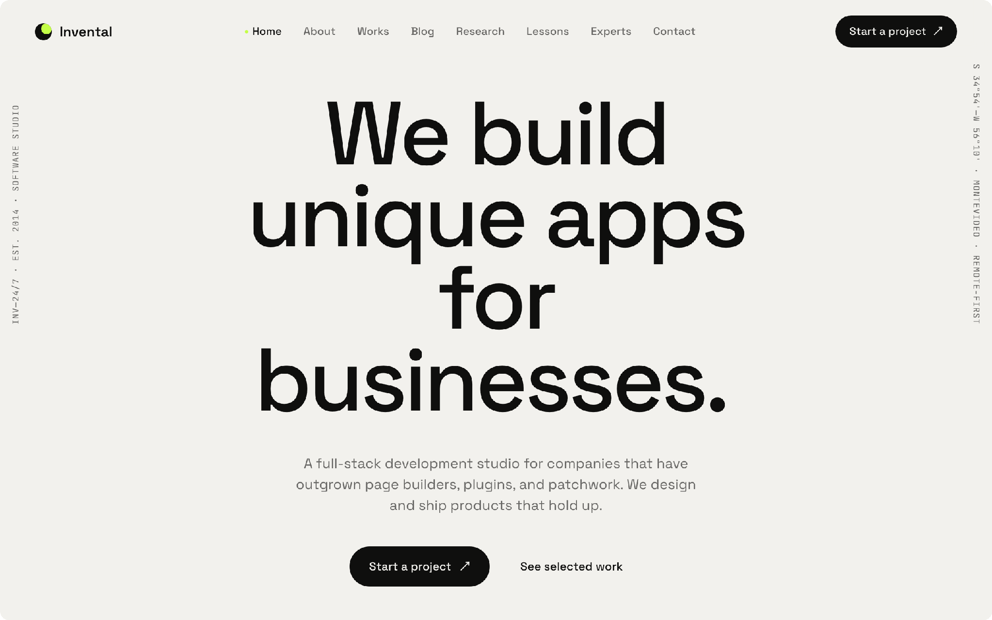 Invental MVP development studio homepage