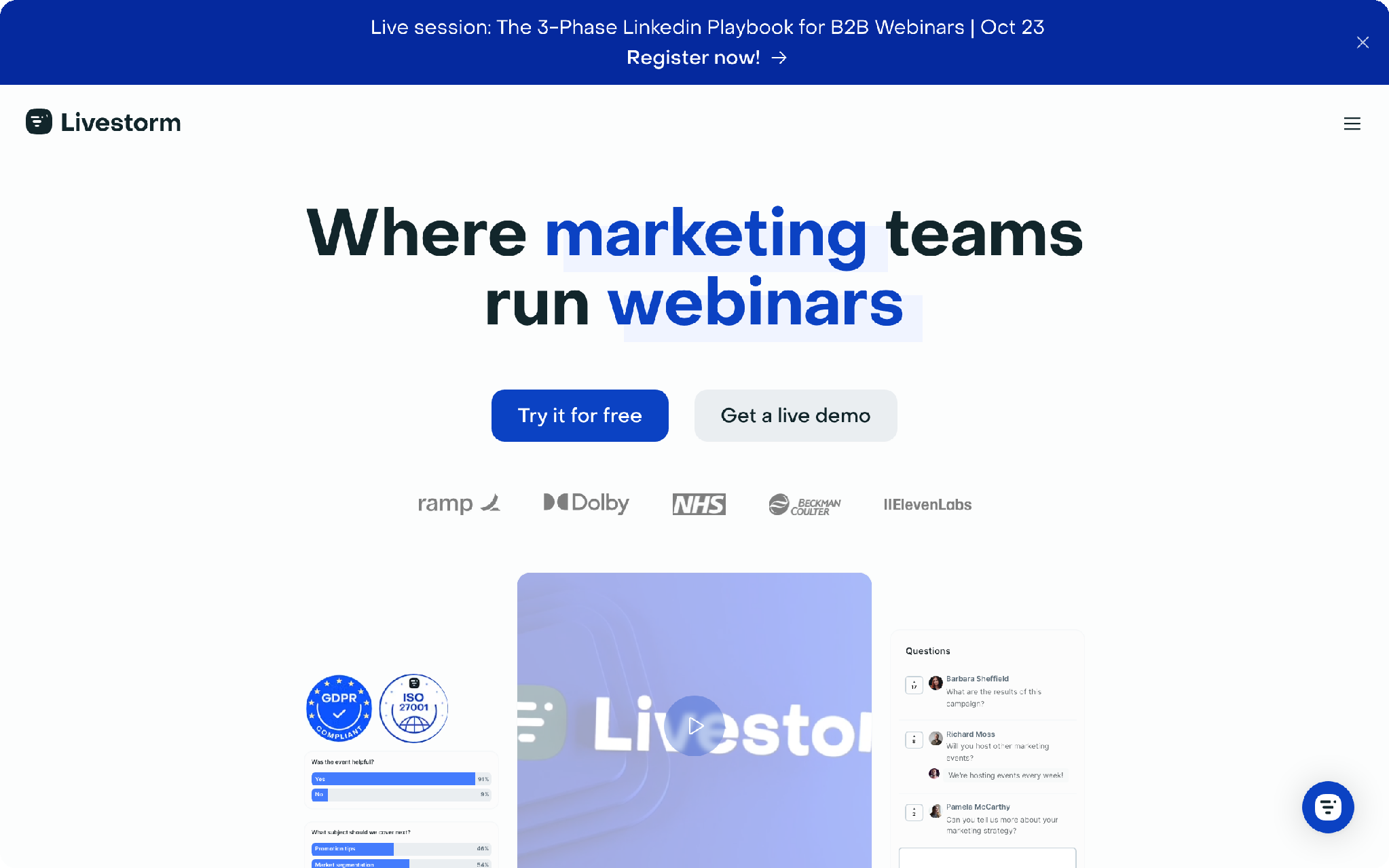Livestorm browser-based webinar platform for lead generation