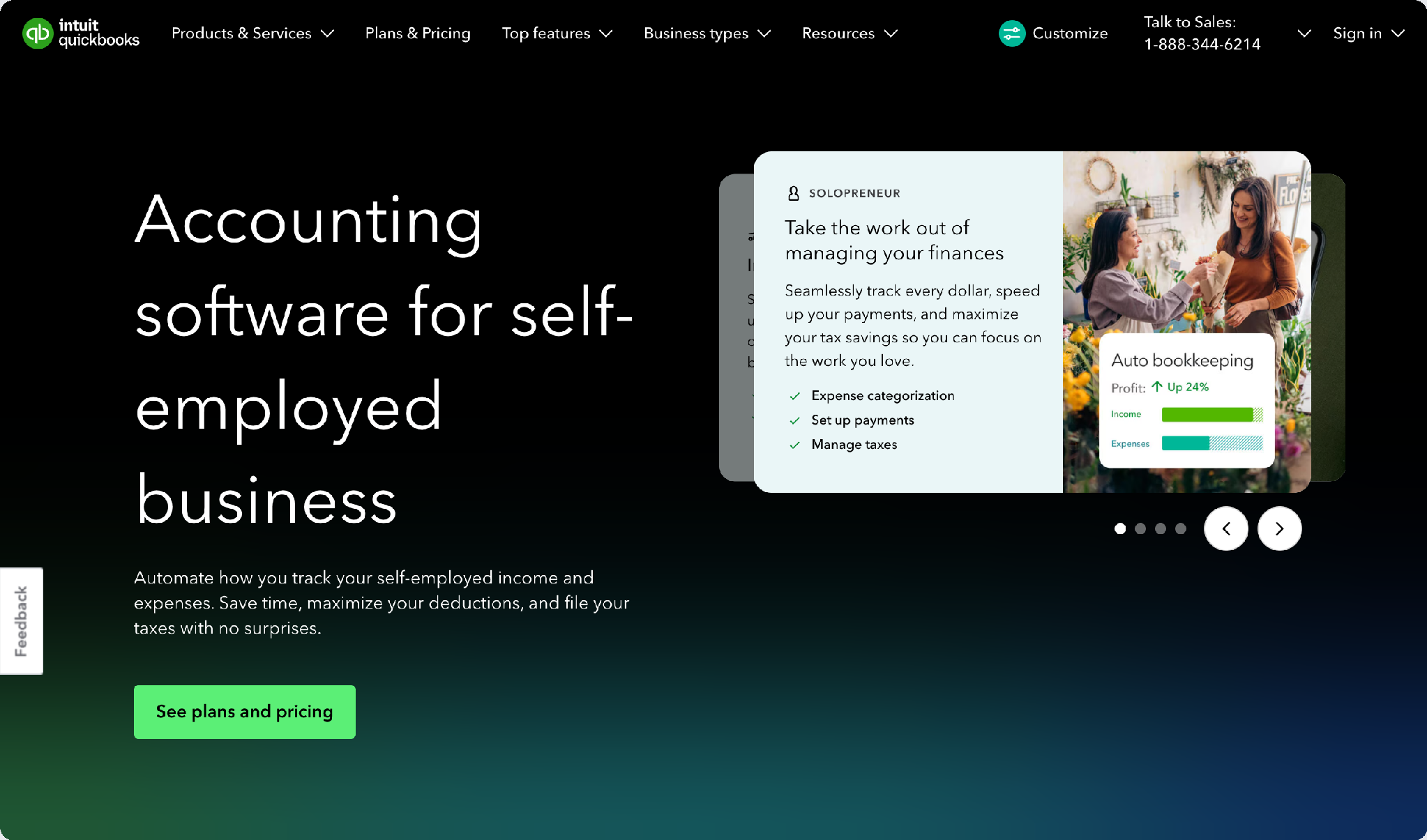 QuickBooks Solopreneur page, accounting software for a self-employed one-person business