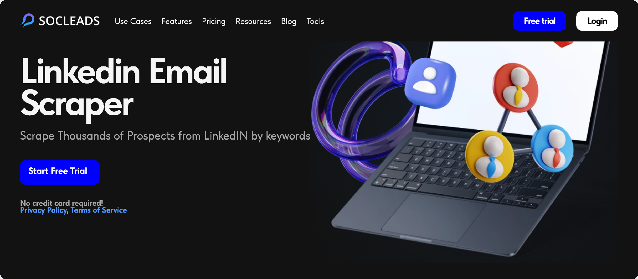 SocLeads LinkedIn Email Scraper page, collecting prospect emails from LinkedIn by keyword