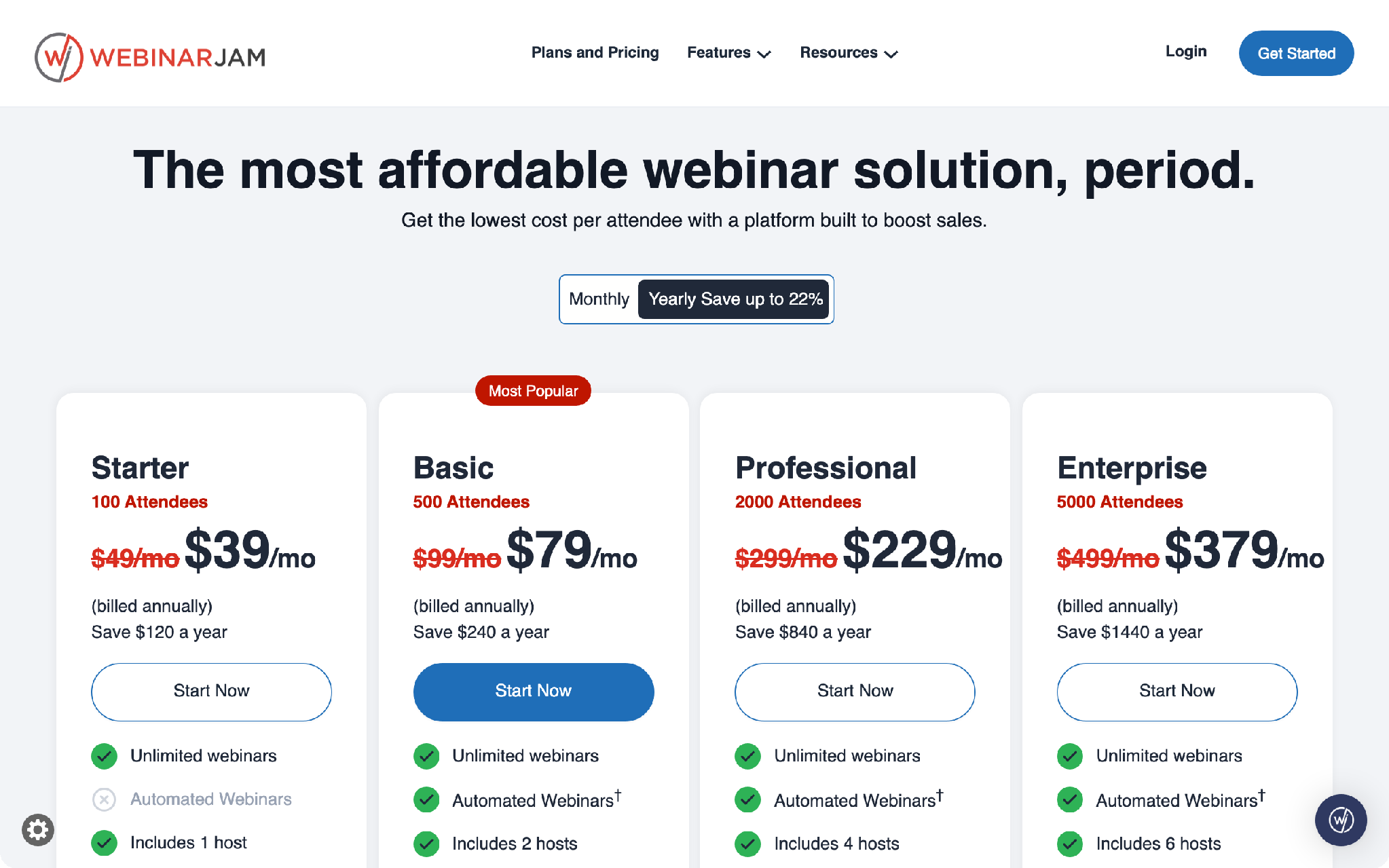 WebinarJam pricing for automated sales webinars